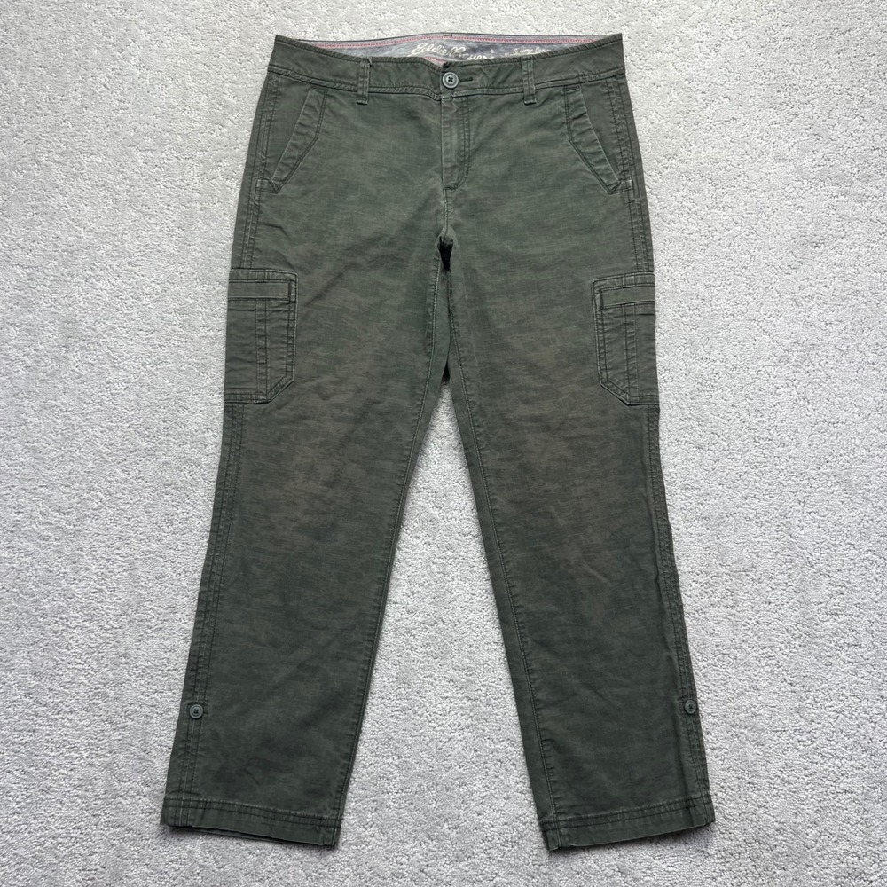 Eddie Bauer Cargo Pants Womens 6 Green Camo Ripstop Roll Tab Slightly Curvy Crop
